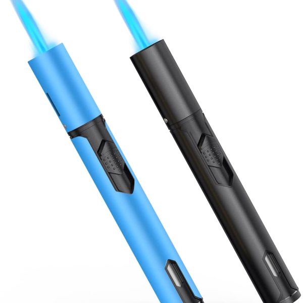 Torch Lighters 2 Pack Adjustable Jet Flame Butane Lighter, Refillable Gas Torch Lighter for Candles Grill BBQ Fireplaces Camping (Butane Not Included)