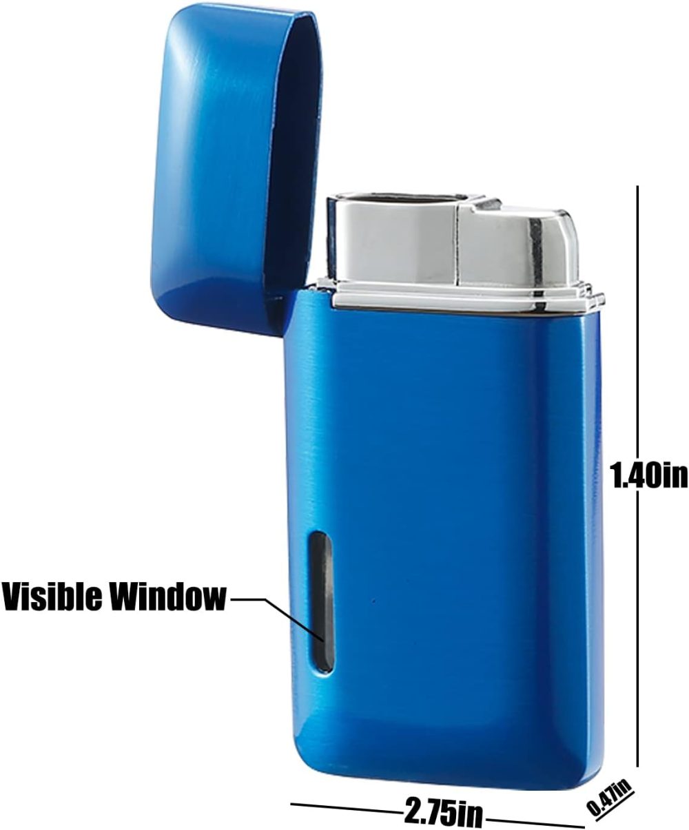 2 Pack Mini Torch Lighter Butane Refillable, Double Flame Butane Lighter with Visible Window, Adjustable Jet Lighter, Great Gifts for Men and Women, Without Gas (Blue) - Image 2