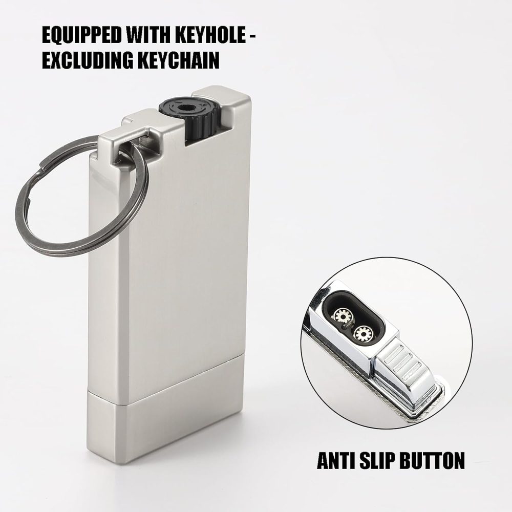 Refillable Butane Torch Lighter with Keyhole and Visible Window, 2 Pack Adjustable Pocket Lighter and Perfect for Men, 1-Year Warranty, Great Gift Idea! Without Gas(Brushed Silver) - Image 2
