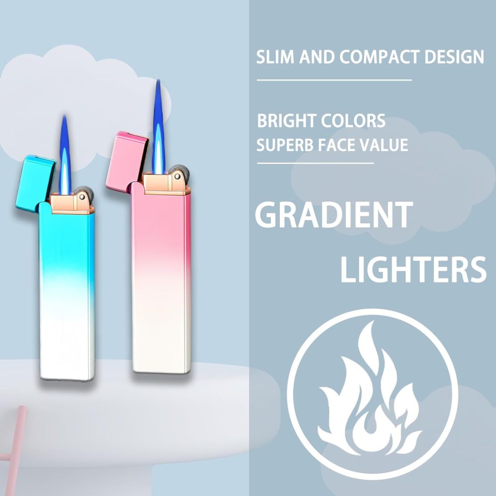 Mini Adjustable Butane Jet Flame Pocket Lovely Windproof Gradient Lighter,Cute Pink Lighter,Nice Gift for Girl,Women on Birthday(Without Gas) (11#) - Image 2