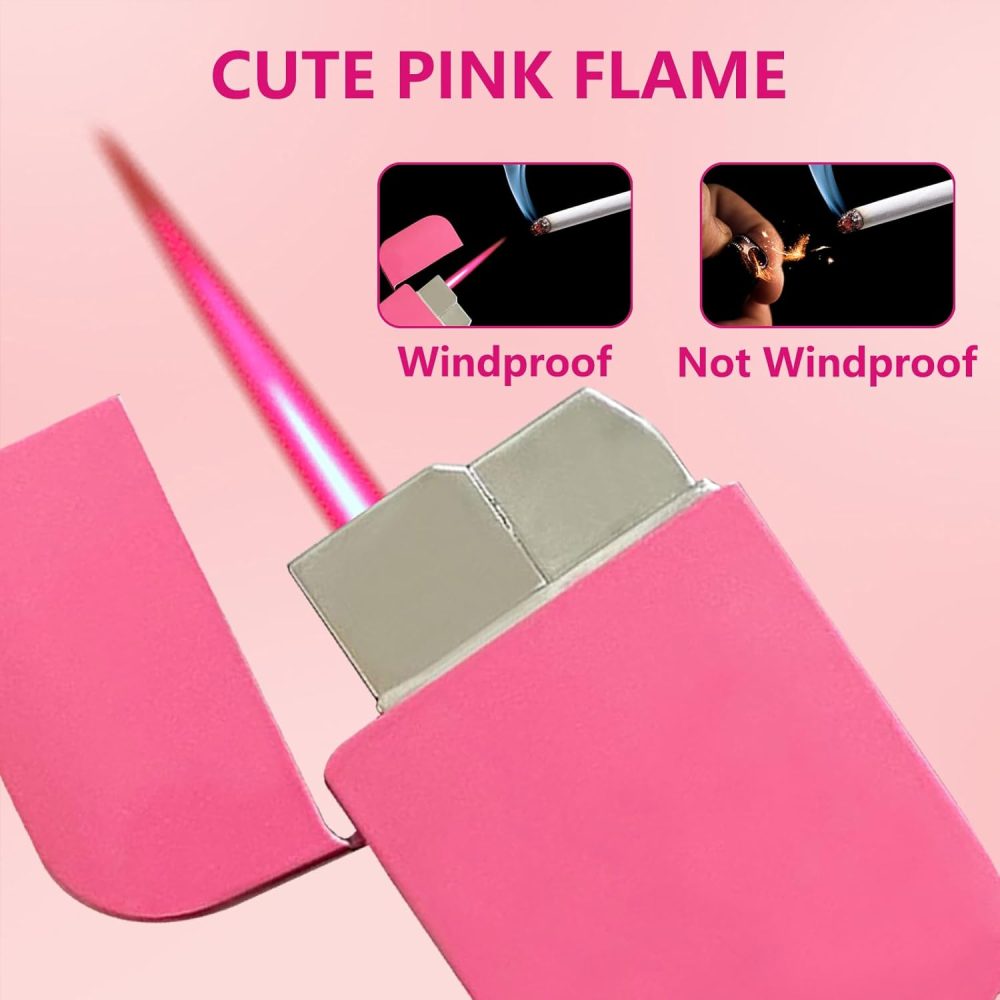 Torch Lighter, Pink Flame Lighter, Cute Pink Glitter Torch Windproof Cool Lighter, Metal Refillable Butane Lighter, Outdoor, Indoor, Camping, Candle, Birthday, Gift (Without Butane) - Image 2